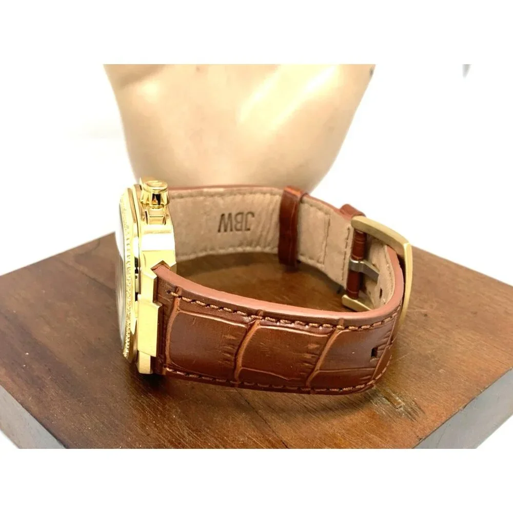 JBW Men's Watch J6408B Orion Quartz Diamond Accent Gold Dial Brown Leather Strap
